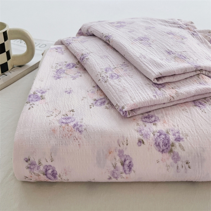 梦舒羽 2025新款皱皱双层纱印花床单紫薇花园-印花床单