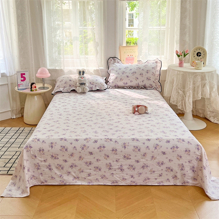 91家纺网 家纺一手货源 找家纺 梦舒羽 2025新款皱皱双层纱印花床单紫薇花园-印花床单