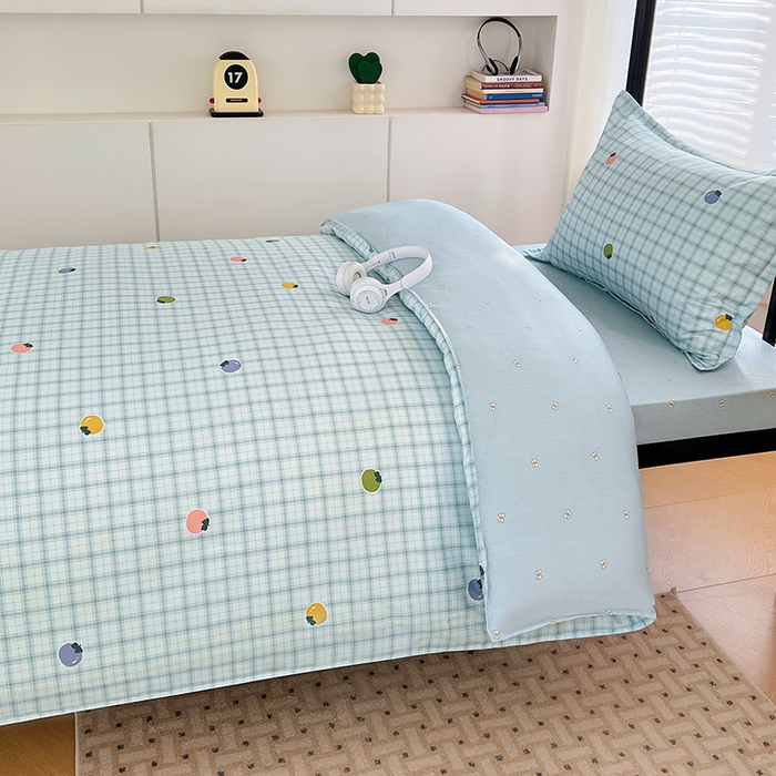 91家纺网 家纺一手货源 找家纺 锦润家纺2025新款全棉13372学生三件套纯棉宿舍六件套 水果波波