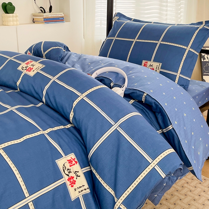 91家纺网 家纺一手货源 找家纺 锦润家纺2025新款全棉13372学生三件套纯棉宿舍六件套 前程似锦-蓝