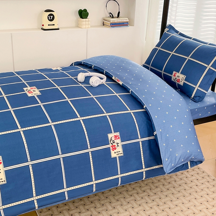 91家纺网 家纺一手货源 找家纺 锦润家纺2025新款全棉13372学生三件套纯棉宿舍六件套 前程似锦-蓝