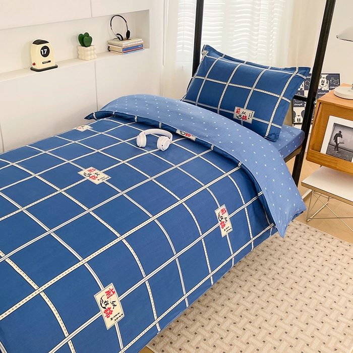 91家纺网 家纺一手货源 找家纺 锦润家纺2025新款全棉13372学生三件套纯棉宿舍六件套 前程似锦-蓝