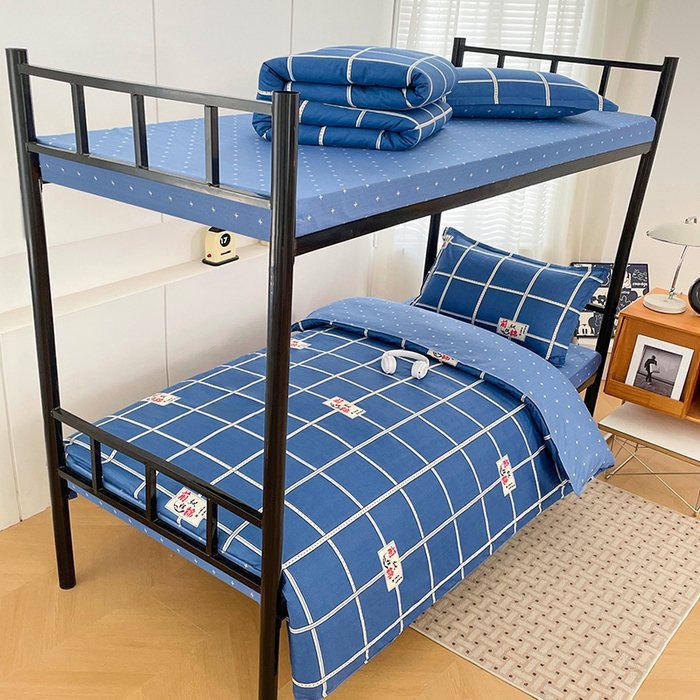 91家纺网 家纺一手货源 找家纺 锦润家纺2025新款全棉13372学生三件套纯棉宿舍六件套 前程似锦-蓝