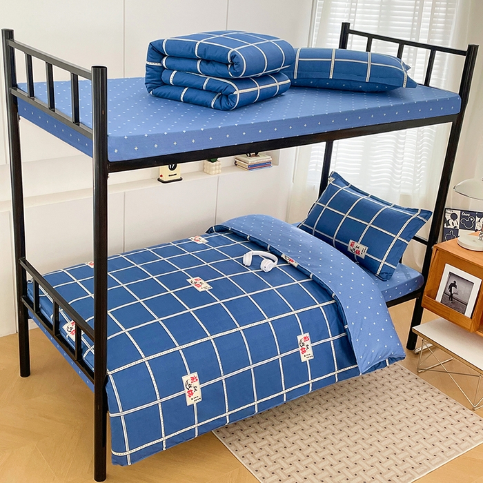 91家纺网 家纺一手货源 找家纺 锦润家纺2025新款全棉13372学生三件套纯棉宿舍六件套 前程似锦-蓝