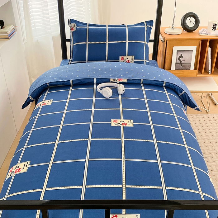 91家纺网 家纺一手货源 找家纺 锦润家纺2025新款全棉13372学生三件套纯棉宿舍六件套 前程似锦-蓝
