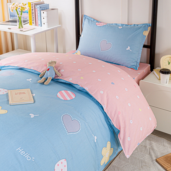 91家纺网 家纺一手货源 找家纺 锦润家纺2025新款全棉13372学生三件套纯棉宿舍六件套 甜心蜜语