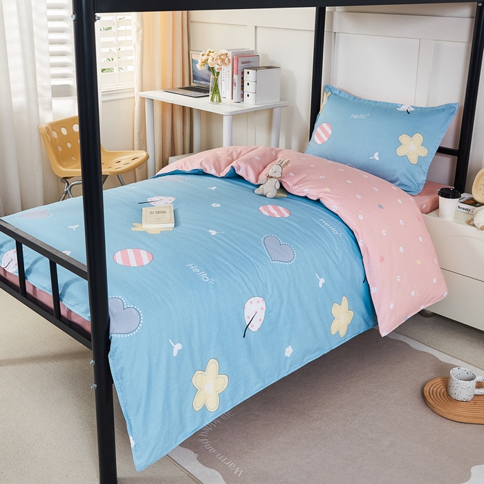 91家纺网 家纺一手货源 找家纺 锦润家纺2025新款全棉13372学生三件套纯棉宿舍六件套 甜心蜜语