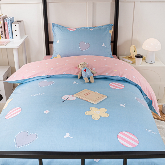 91家纺网 家纺一手货源 找家纺 锦润家纺2025新款全棉13372学生三件套纯棉宿舍六件套 甜心蜜语