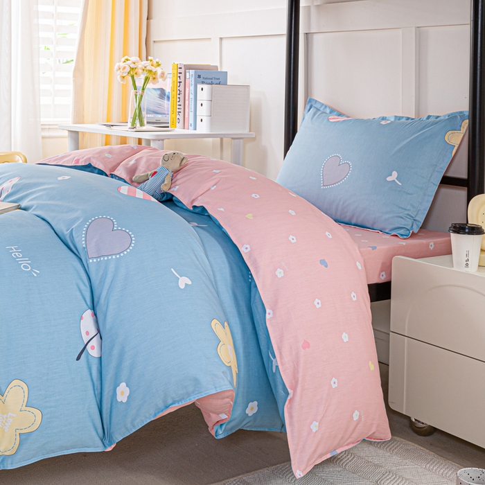 91家纺网 家纺一手货源 找家纺 锦润家纺2025新款全棉13372学生三件套纯棉宿舍六件套 甜心蜜语