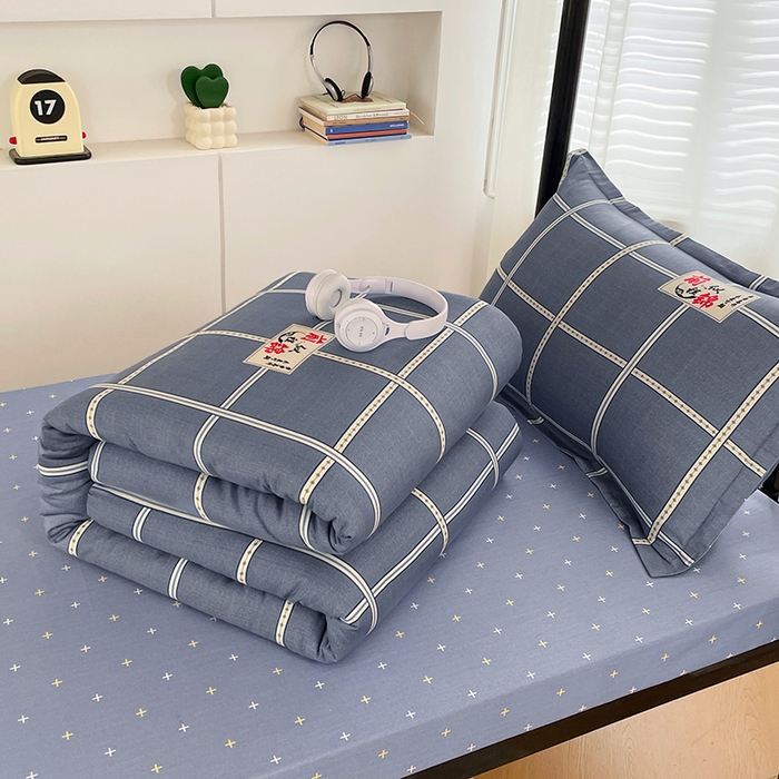 91家纺网 家纺一手货源 找家纺 锦润家纺2025新款全棉13372学生三件套纯棉宿舍六件套 前程似锦-灰