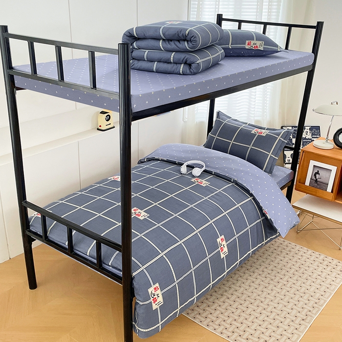 91家纺网 家纺一手货源 找家纺 锦润家纺2025新款全棉13372学生三件套纯棉宿舍六件套 前程似锦-灰