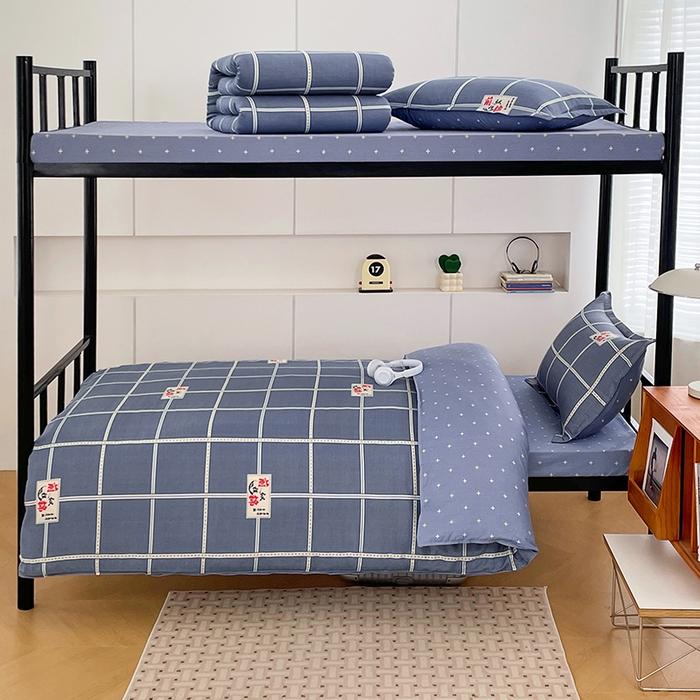 91家纺网 家纺一手货源 找家纺 锦润家纺2025新款全棉13372学生三件套纯棉宿舍六件套 前程似锦-灰