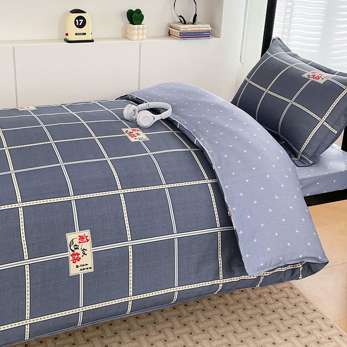 91家纺网 家纺一手货源 找家纺 锦润家纺2025新款全棉13372学生三件套纯棉宿舍六件套 前程似锦-灰