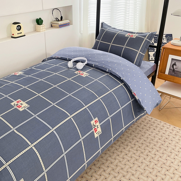 91家纺网 家纺一手货源 找家纺 锦润家纺2025新款全棉13372学生三件套纯棉宿舍六件套 前程似锦-灰