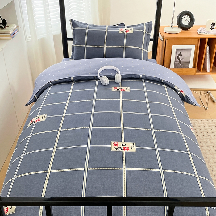 91家纺网 家纺一手货源 找家纺 锦润家纺2025新款全棉13372学生三件套纯棉宿舍六件套 前程似锦-灰