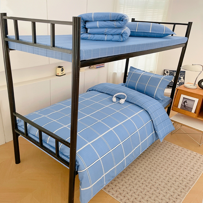 91家纺网 家纺一手货源 找家纺 锦润家纺2025新款全棉13372学生三件套纯棉宿舍六件套 普兰德利-蓝