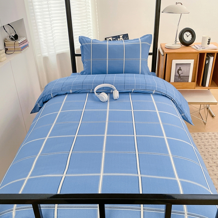 91家纺网 家纺一手货源 找家纺 锦润家纺2025新款全棉13372学生三件套纯棉宿舍六件套 普兰德利-蓝