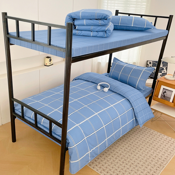 91家纺网 家纺一手货源 找家纺 锦润家纺2025新款全棉13372学生三件套纯棉宿舍六件套 普兰德利-蓝