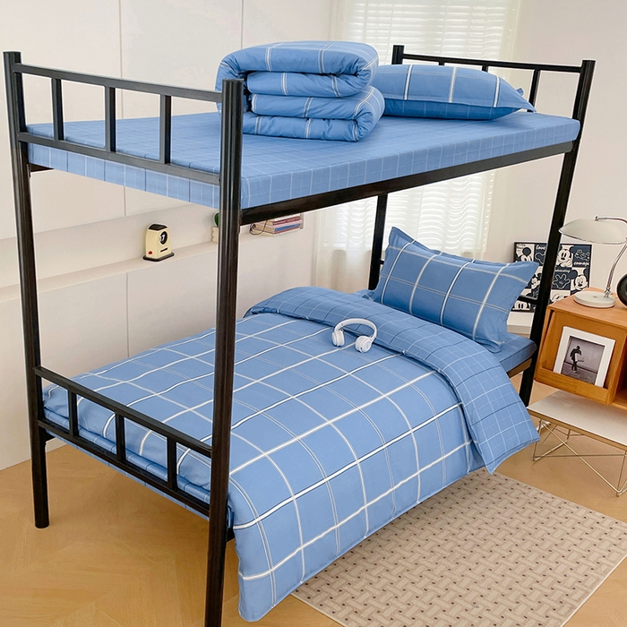 91家纺网 家纺一手货源 找家纺 锦润家纺2025新款全棉13372学生三件套纯棉宿舍六件套 普兰德利-蓝