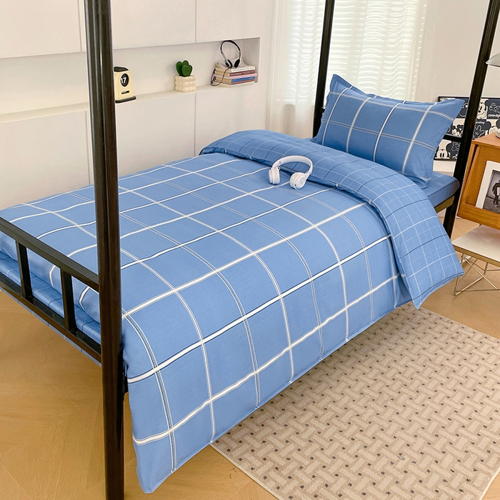 91家纺网 家纺一手货源 找家纺 锦润家纺2025新款全棉13372学生三件套纯棉宿舍六件套 普兰德利-蓝