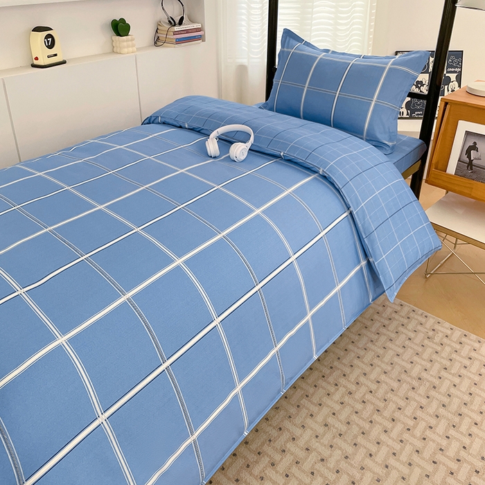 91家纺网 家纺一手货源 找家纺 锦润家纺2025新款全棉13372学生三件套纯棉宿舍六件套 普兰德利-蓝