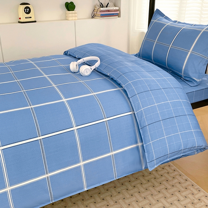 91家纺网 家纺一手货源 找家纺 锦润家纺2025新款全棉13372学生三件套纯棉宿舍六件套 普兰德利-蓝