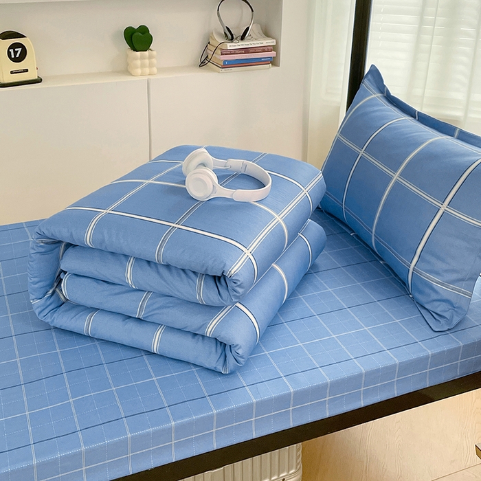 91家纺网 家纺一手货源 找家纺 锦润家纺2025新款全棉13372学生三件套纯棉宿舍六件套 普兰德利-蓝