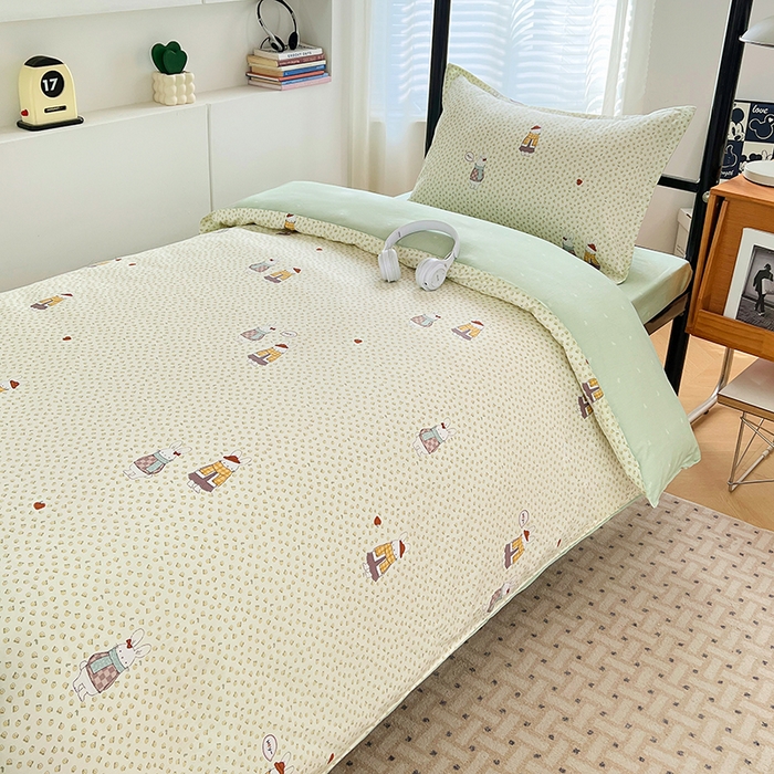 91家纺网 家纺一手货源 找家纺 锦润家纺2025新款全棉13372学生三件套纯棉宿舍六件套 奶萌兔-米