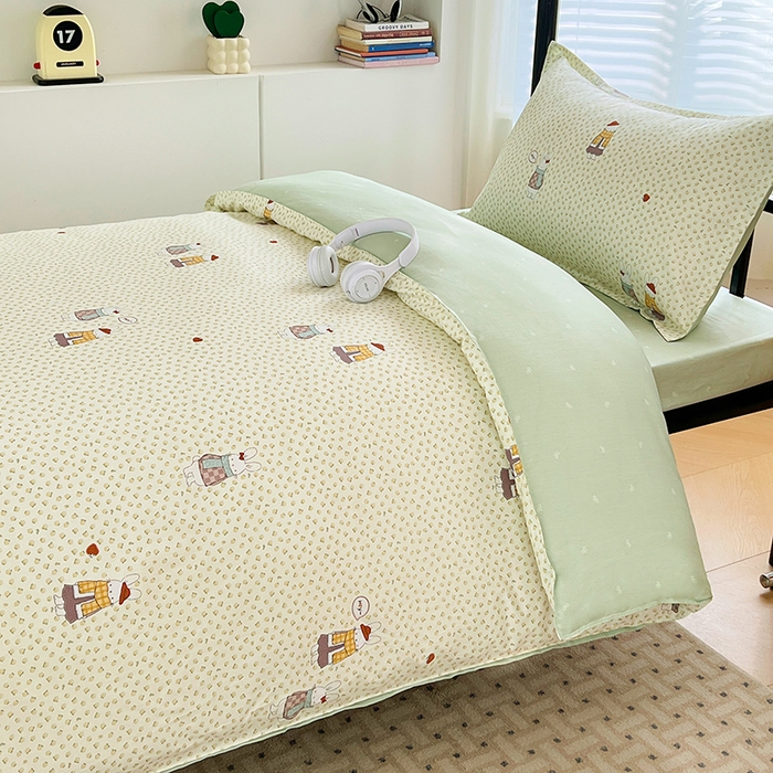 91家纺网 家纺一手货源 找家纺 锦润家纺2025新款全棉13372学生三件套纯棉宿舍六件套 奶萌兔-米