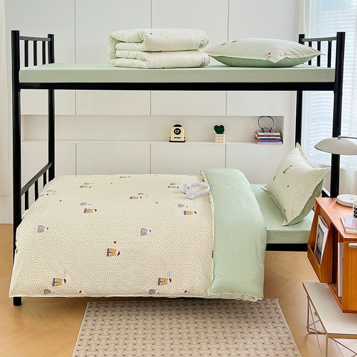 91家纺网 家纺一手货源 找家纺 锦润家纺2025新款全棉13372学生三件套纯棉宿舍六件套 奶萌兔-米