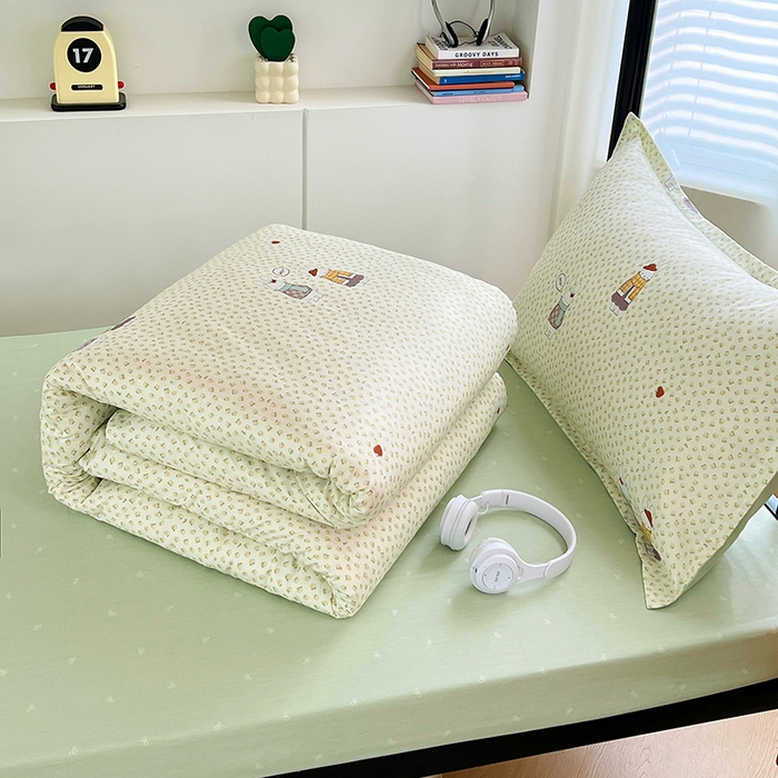 91家纺网 家纺一手货源 找家纺 锦润家纺2025新款全棉13372学生三件套纯棉宿舍六件套 奶萌兔-米