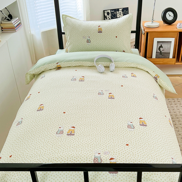 91家纺网 家纺一手货源 找家纺 锦润家纺2025新款全棉13372学生三件套纯棉宿舍六件套 奶萌兔-米