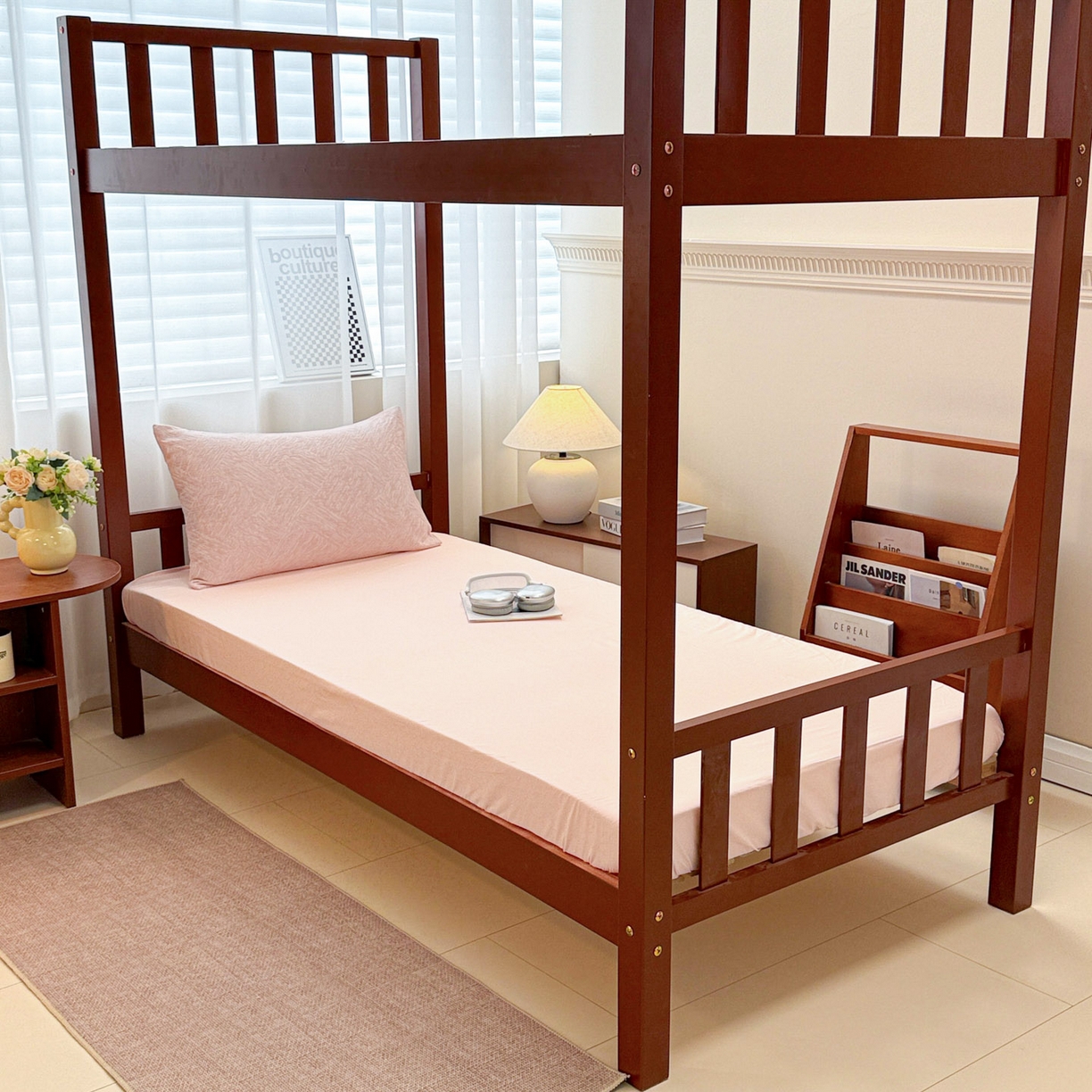 91家纺网 家纺一手货源 找家纺 眠博士 2025新款A类全棉纯棉色织提花三层纱三四件套学生三件套宿舍上下铺 三层纱套件-本色 粉