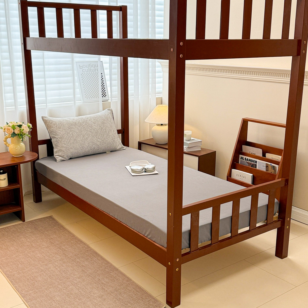 91家纺网 家纺一手货源 找家纺 眠博士 2025新款A类全棉纯棉色织提花三层纱三四件套学生三件套宿舍上下铺 三层纱套件-本色 灰