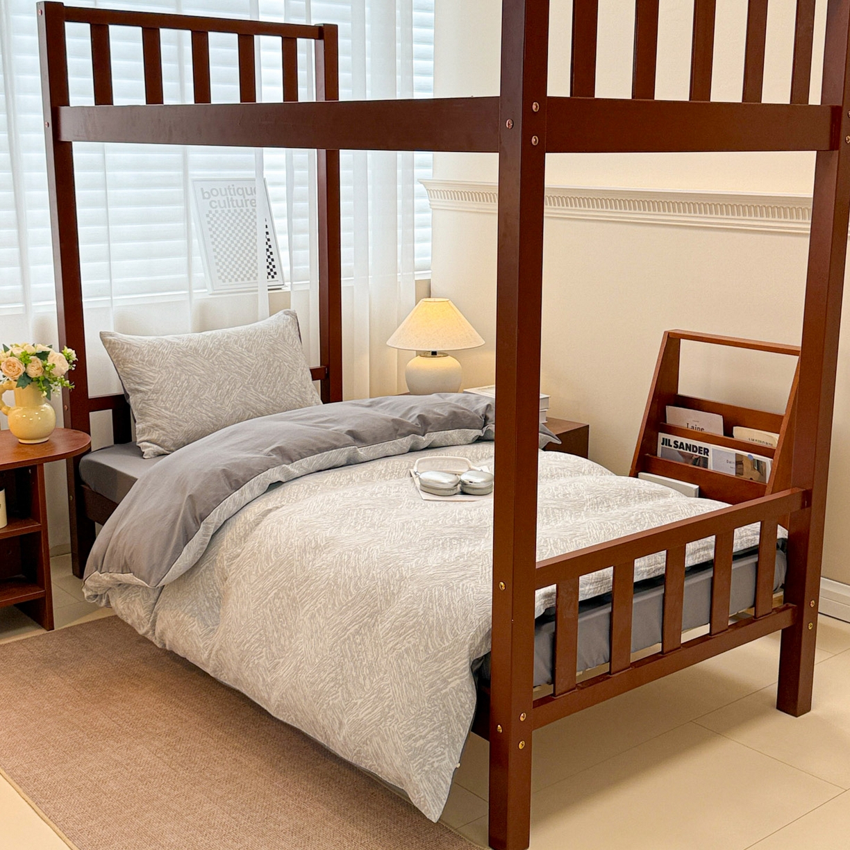 91家纺网 家纺一手货源 找家纺 眠博士 2025新款A类全棉纯棉色织提花三层纱三四件套学生三件套宿舍上下铺 三层纱套件-本色 灰