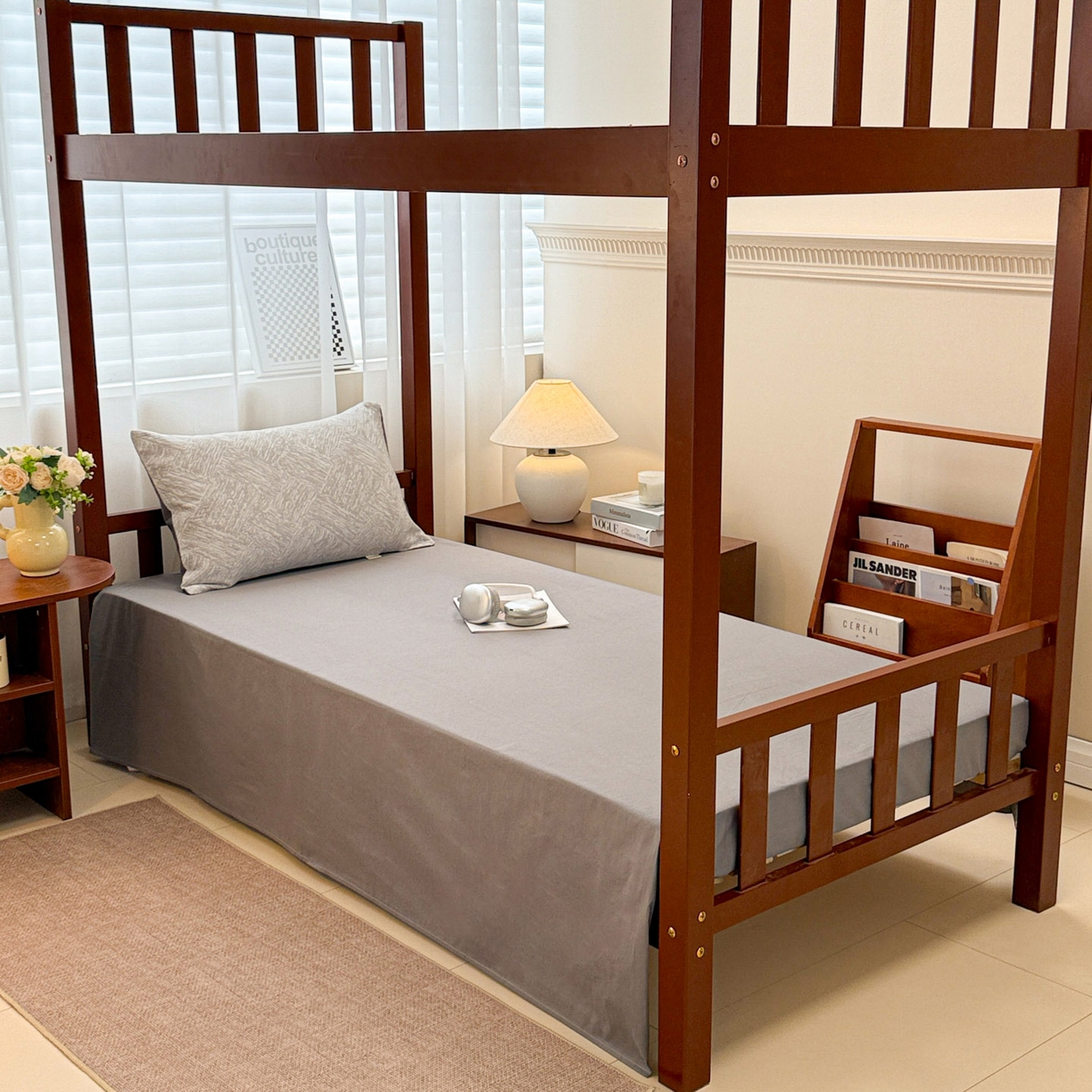 91家纺网 家纺一手货源 找家纺 眠博士 2025新款A类全棉纯棉色织提花三层纱三四件套学生三件套宿舍上下铺 三层纱套件-本色 灰