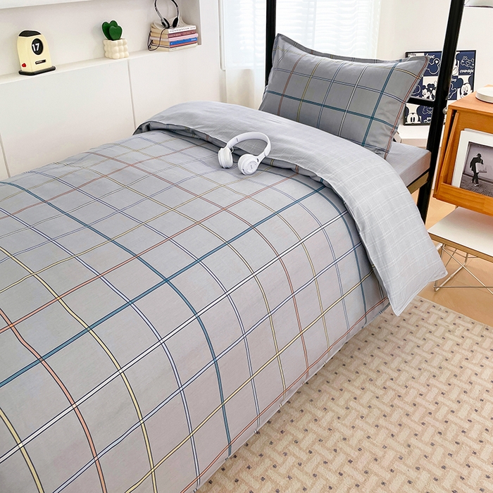 91家纺网 家纺一手货源 找家纺 锦润家纺2025新款全棉13372学生三件套纯棉宿舍六件套 罗马-灰