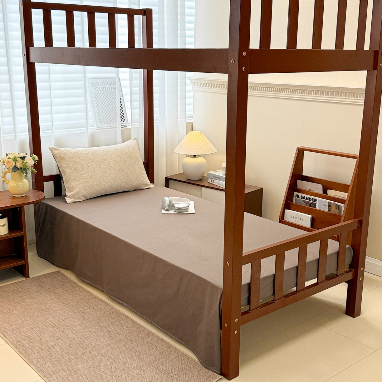 91家纺网 家纺一手货源 找家纺 眠博士 2025新款A类全棉纯棉色织提花三层纱三四件套学生三件套宿舍上下铺 三层纱套件-本色 杏