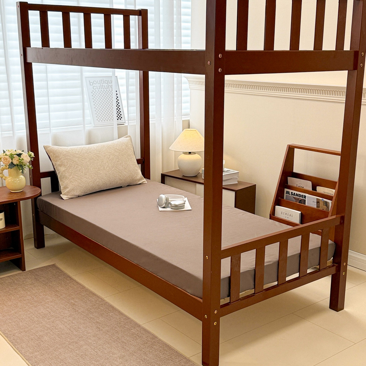 91家纺网 家纺一手货源 找家纺 眠博士 2025新款A类全棉纯棉色织提花三层纱三四件套学生三件套宿舍上下铺 三层纱套件-本色 杏