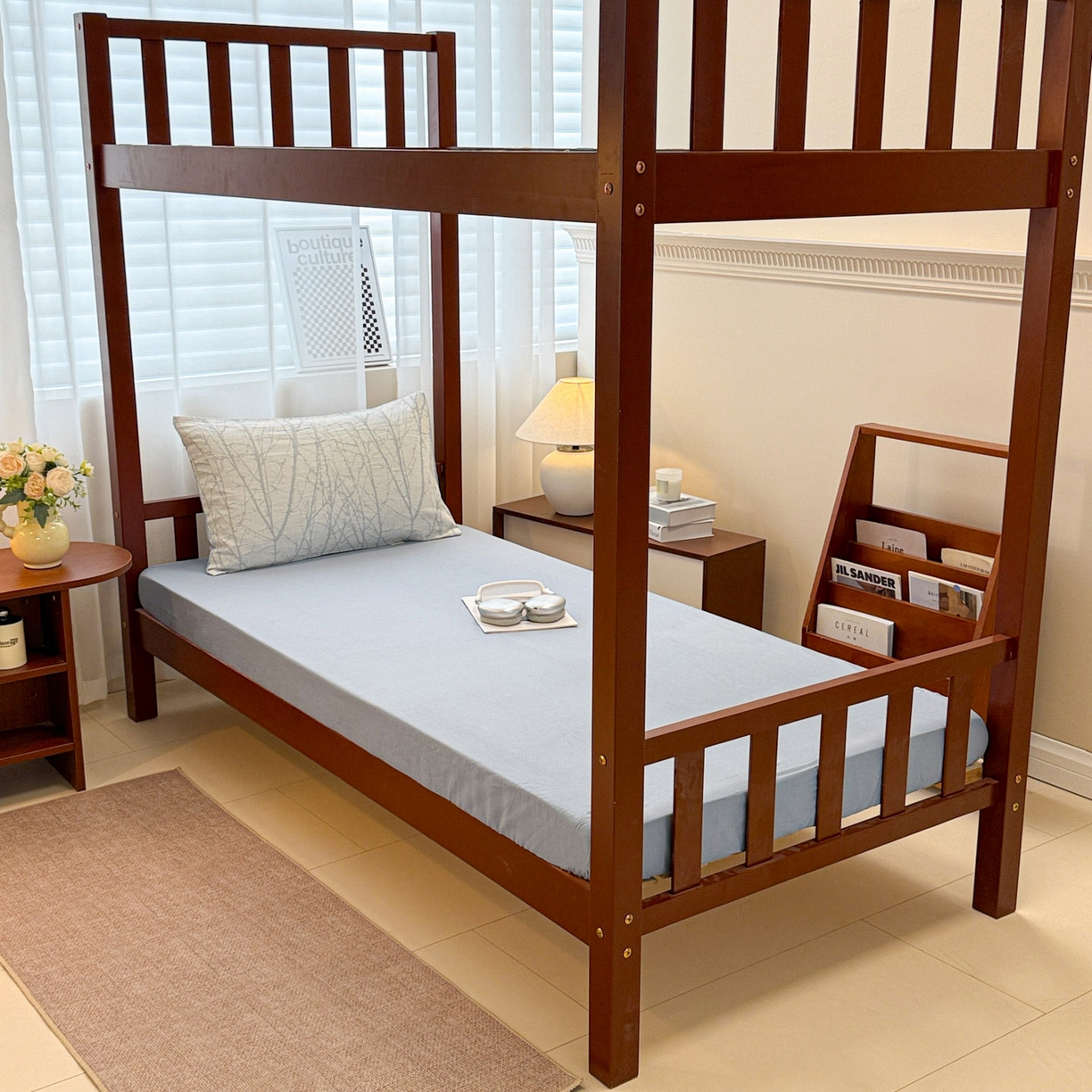 91家纺网 家纺一手货源 找家纺 眠博士 2025新款A类全棉纯棉色织提花三层纱三四件套学生三件套宿舍上下铺 三层纱套件-春枝-蓝