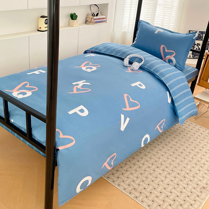 91家纺网 家纺一手货源 找家纺 锦润家纺2025新款全棉13372学生三件套纯棉宿舍六件套 恋心日记