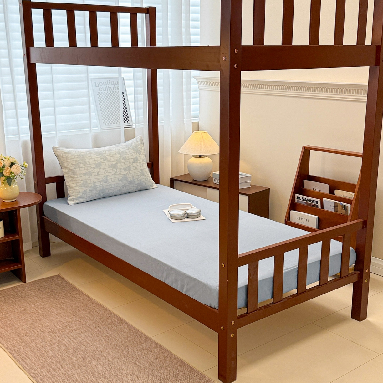 91家纺网 家纺一手货源 找家纺 眠博士 2025新款A类全棉纯棉色织提花三层纱三四件套学生三件套宿舍上下铺 三层纱套件-翠竹-蓝