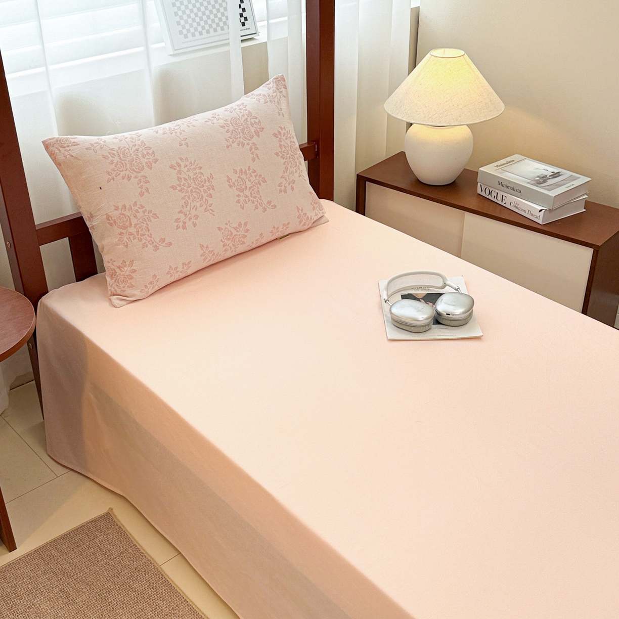 91家纺网 家纺一手货源 找家纺 眠博士 2025新款A类全棉纯棉色织提花三层纱三四件套学生三件套宿舍上下铺 三层纱套件-玫瑰花-粉