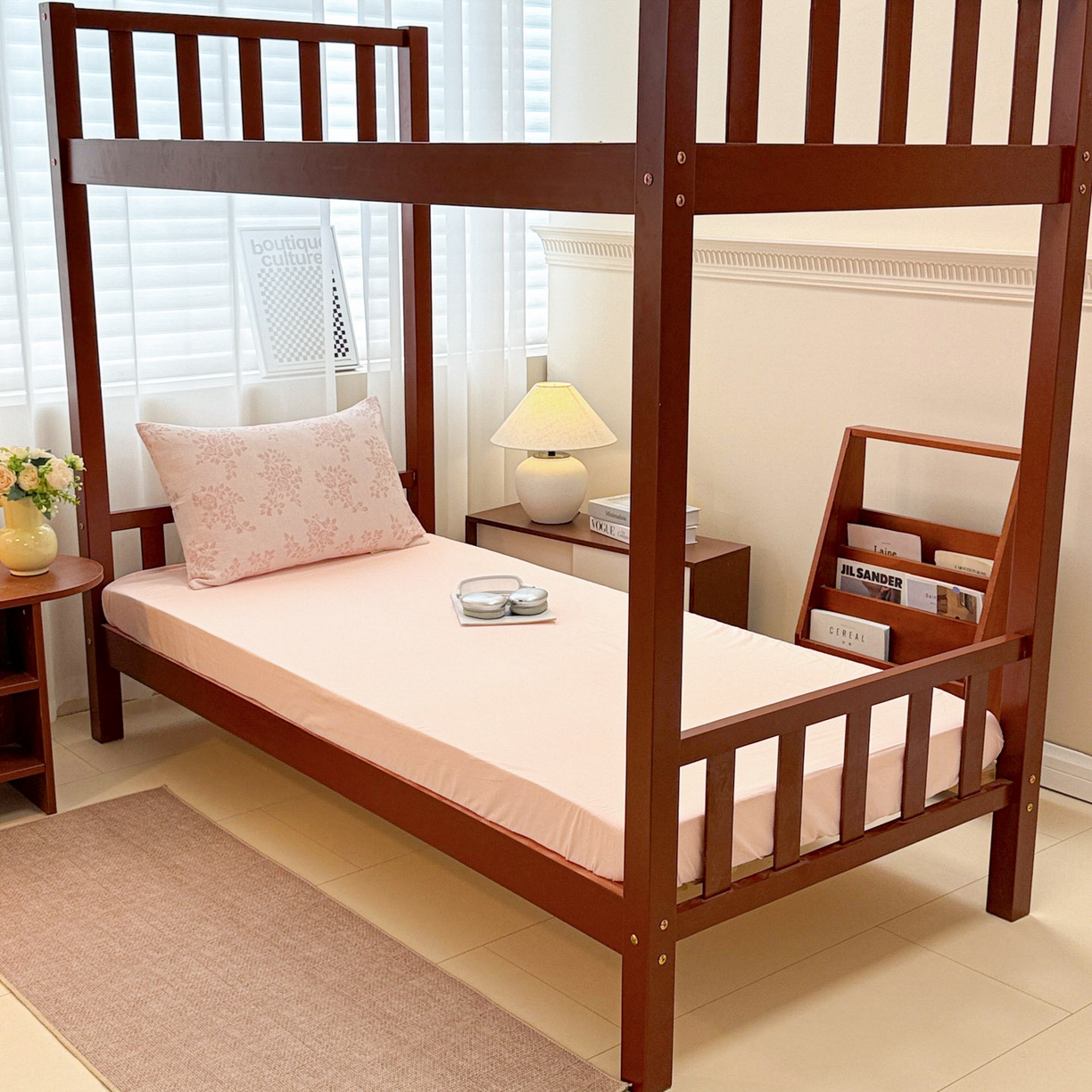 91家纺网 家纺一手货源 找家纺 眠博士 2025新款A类全棉纯棉色织提花三层纱三四件套学生三件套宿舍上下铺 三层纱套件-玫瑰花-粉