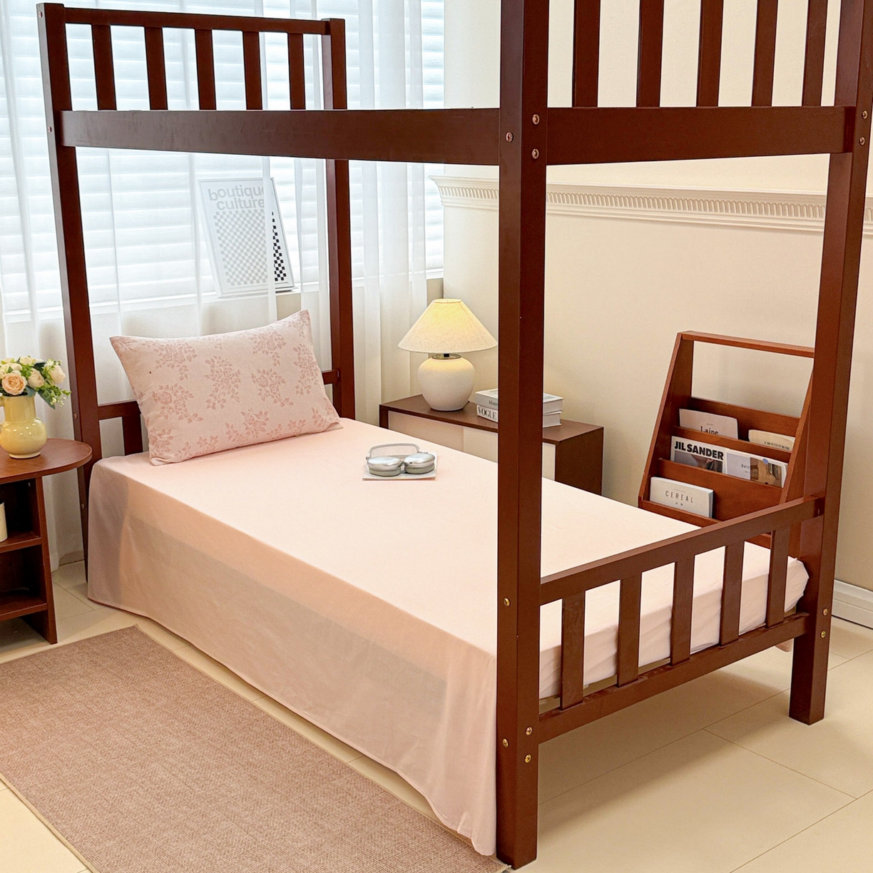 91家纺网 家纺一手货源 找家纺 眠博士 2025新款A类全棉纯棉色织提花三层纱三四件套学生三件套宿舍上下铺 三层纱套件-玫瑰花-粉