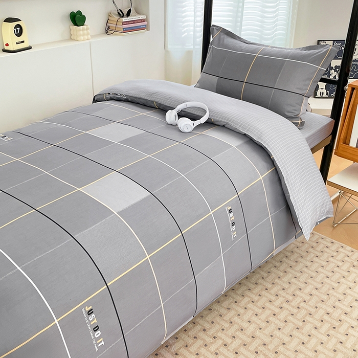 91家纺网 家纺一手货源 找家纺 锦润家纺2025新款全棉13372学生三件套纯棉宿舍六件套 卡里尔-灰