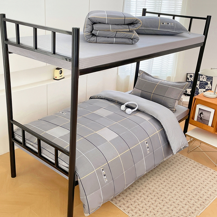 91家纺网 家纺一手货源 找家纺 锦润家纺2025新款全棉13372学生三件套纯棉宿舍六件套 卡里尔-灰