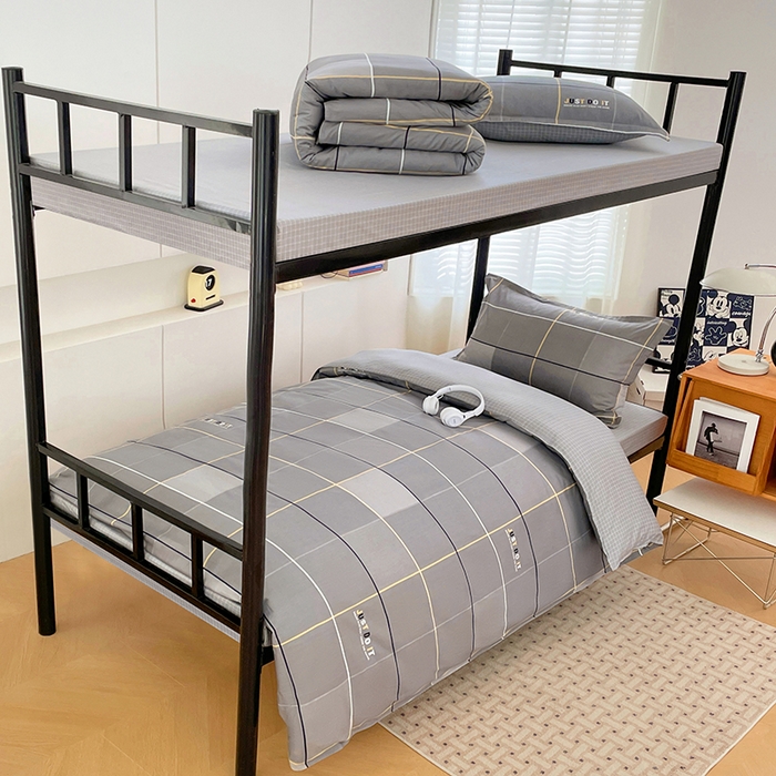 91家纺网 家纺一手货源 找家纺 锦润家纺2025新款全棉13372学生三件套纯棉宿舍六件套 卡里尔-灰