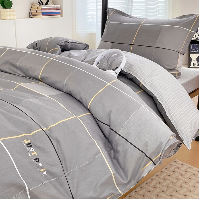 91家纺网 家纺一手货源 找家纺 锦润家纺2025新款全棉13372学生三件套纯棉宿舍六件套 卡里尔-灰