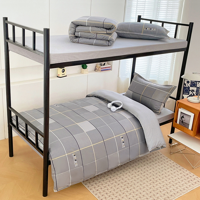 91家纺网 家纺一手货源 找家纺 锦润家纺2025新款全棉13372学生三件套纯棉宿舍六件套 卡里尔-灰